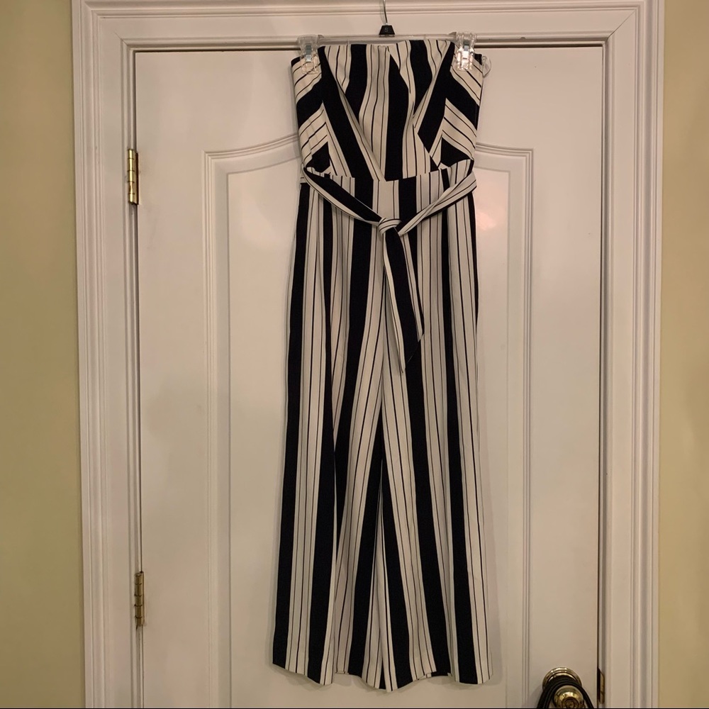 H&M Ivory & Navy Blue stripe jumpsuit, size 6